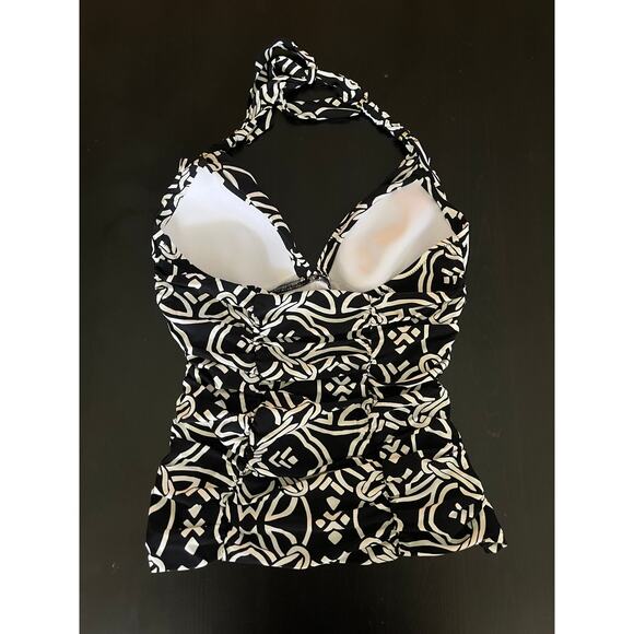 Lands' End Black & White Ruched Tankini Tie Halter Neck Sz6 - Picture 3 of 8